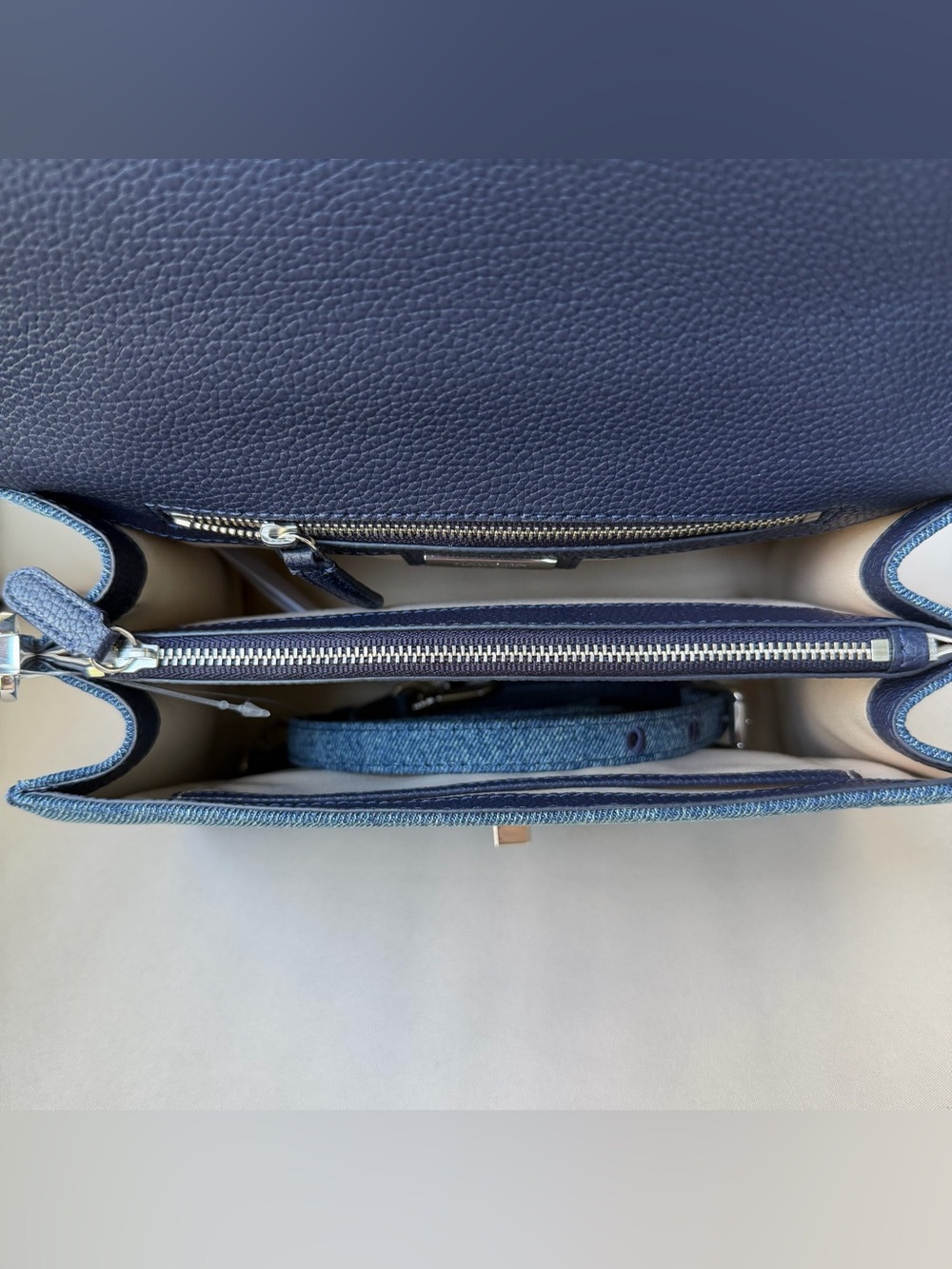 Lauren Ralph Lauren Farrah Washed Denim Indigo Blue Medium Satchel NWT - Picture 5 of 8
